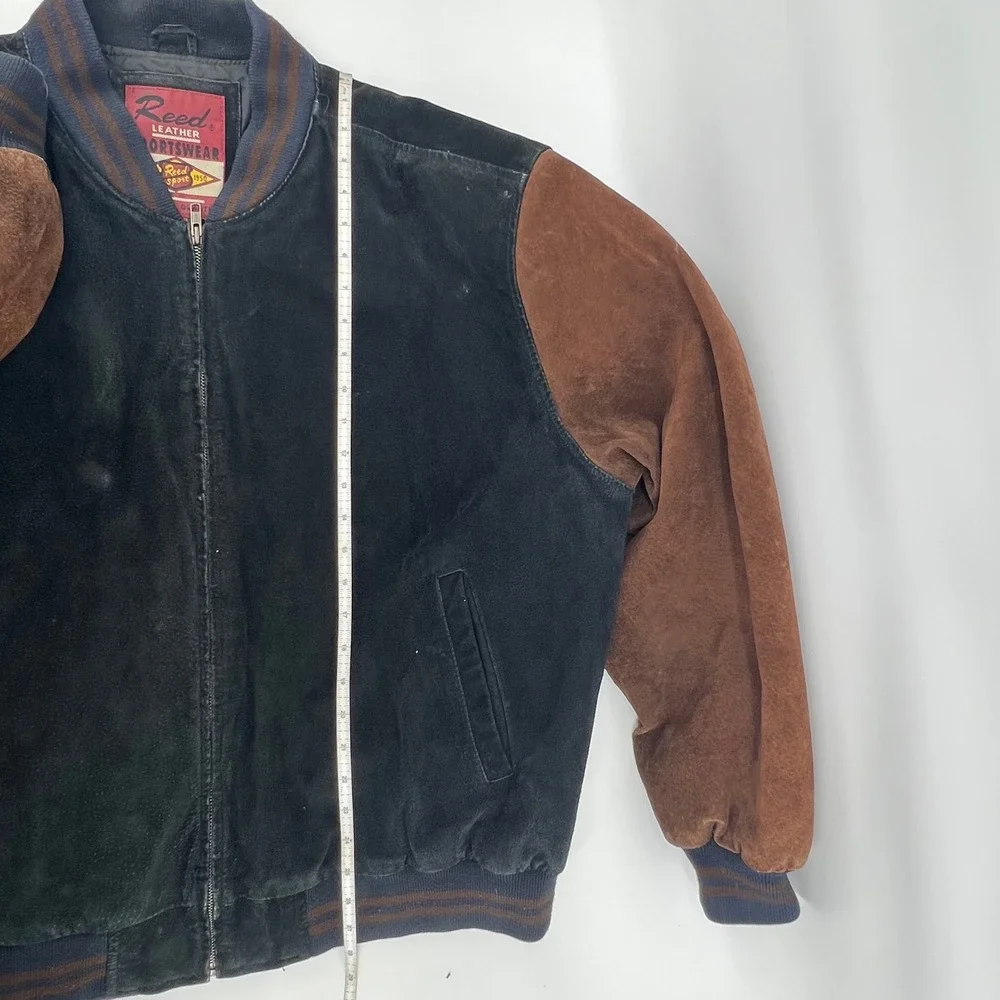 Vintage Reed Leather Sportswear Bomber Jacket XXL Distressed Varsity Brown Black